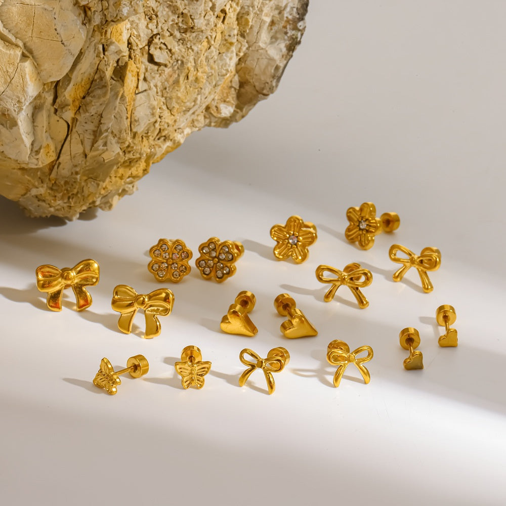 Golden Mini Heart Studs
