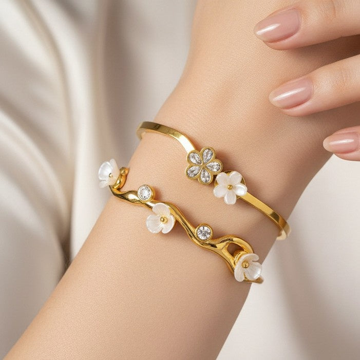 Golden Dual Floral Bangle