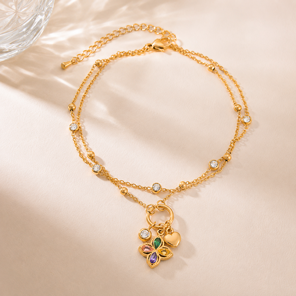 Crystal Blossom Heart Anklet