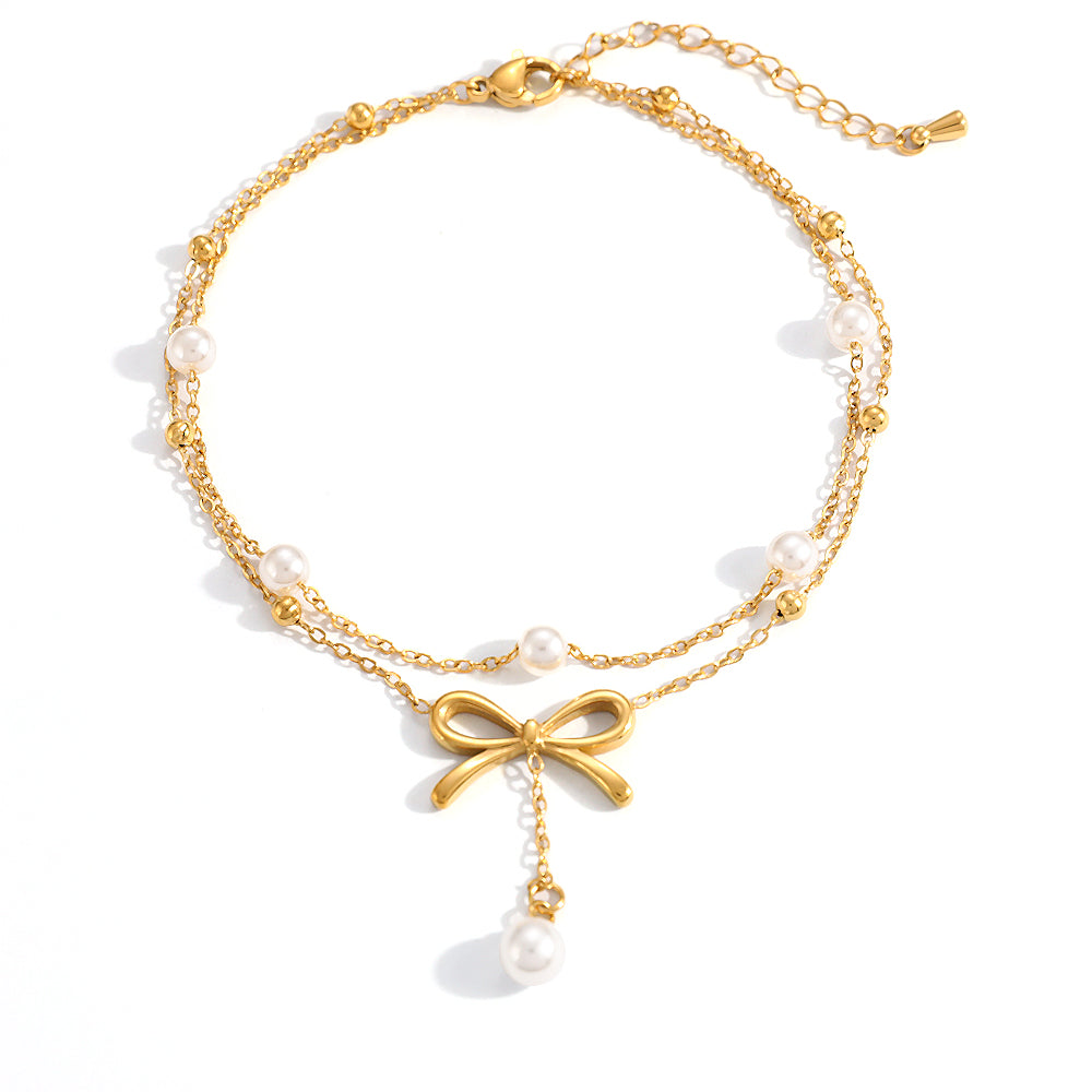 Elegant Pearl Bow Anklet
