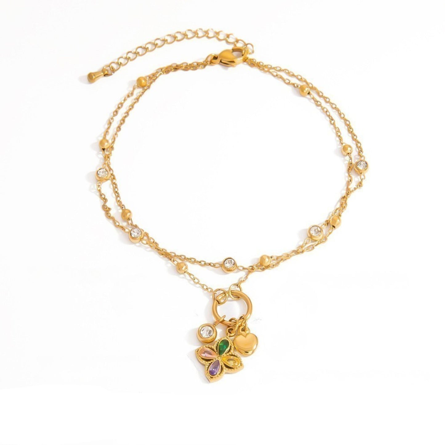 Crystal Blossom Heart Anklet